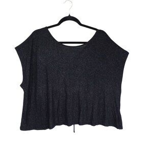 Jennifer Lopez Top Womens Black Glittery Ruched Back Drawstring Size L